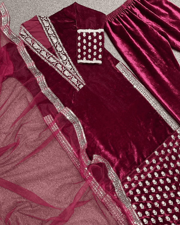 Winter Collection Velvet Suit – Embroidered Heavy Viscose