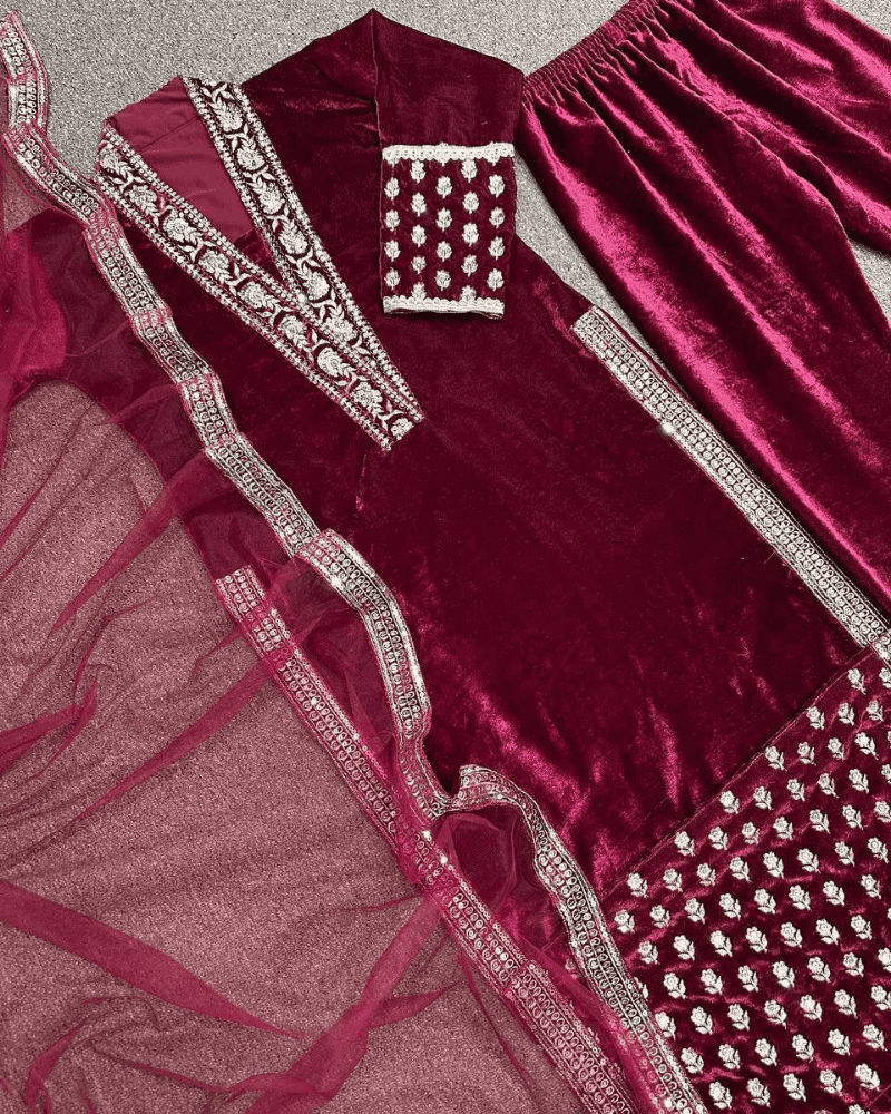 Winter Collection Velvet Suit – Embroidered Heavy Viscose
