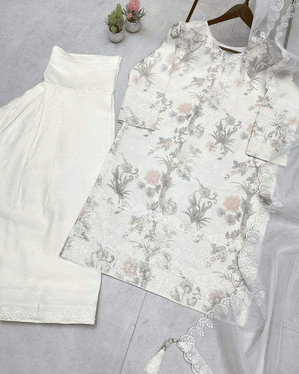 Trending Kurta & Farshi Salwaar Set – Printed Tebi Organza