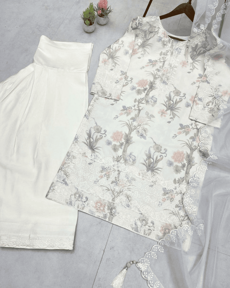 Trending Kurta & Farshi Salwaar Set – Printed Tebi Organza