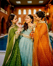 Chinon Silk Anarkali Suit – Tassel Sleeves, Butterfly Net Dupatta 4