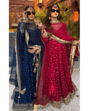 Embroidered Chinon Silk Anarkali Suit – Butterfly Net Dupatta 4