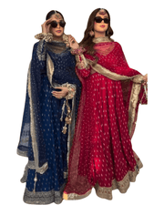 Embroidered Chinon Silk Anarkali Suit – Butterfly Net Dupatta 1
