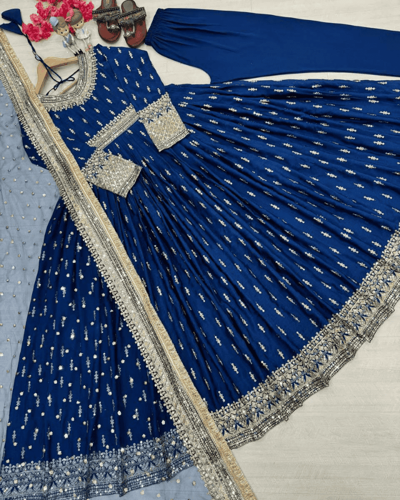 Embroidered Chinon Silk Anarkali Suit – Butterfly Net Dupatta