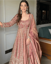 Silk Embroidered Indian Anarkali Gown with Dupatta 4