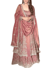Silk Embroidered Indian Anarkali Gown with Dupatta 1