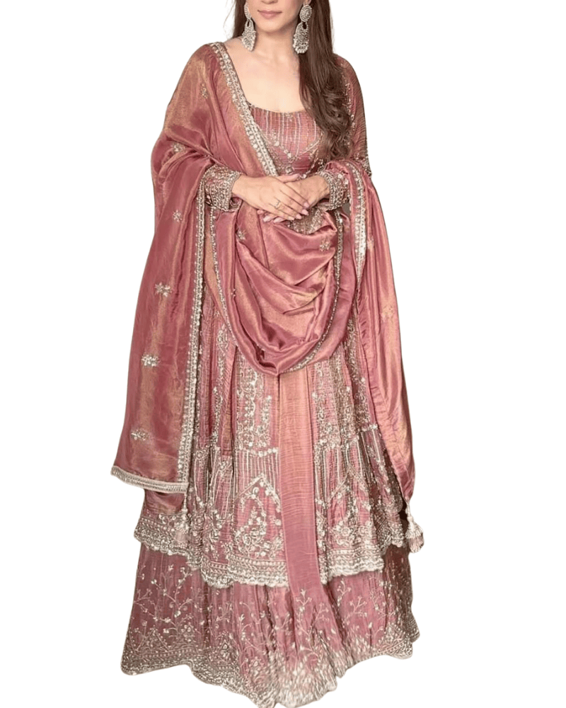 Silk Embroidered Indian Anarkali Gown with Dupatta