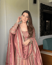 Silk Embroidered Indian Anarkali Gown with Dupatta 3