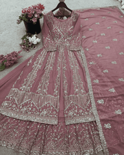 Silk Embroidered Indian Anarkali Gown with Dupatta 6