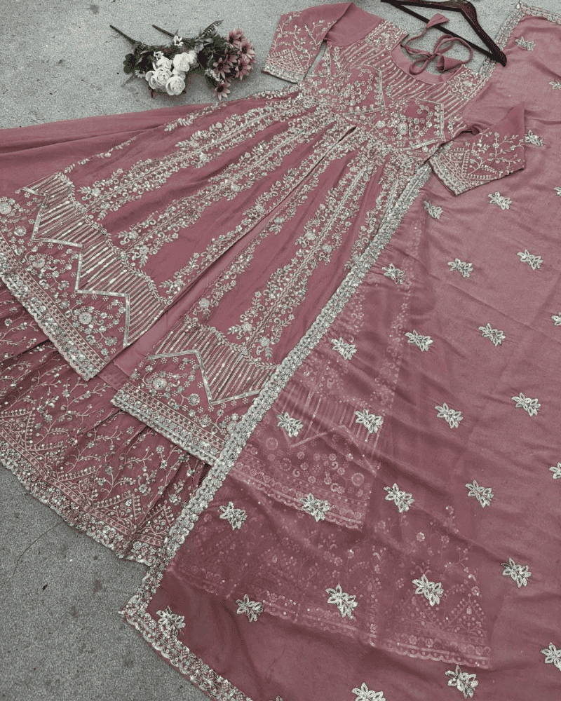 Silk Embroidered Indian Anarkali Gown with Dupatta
