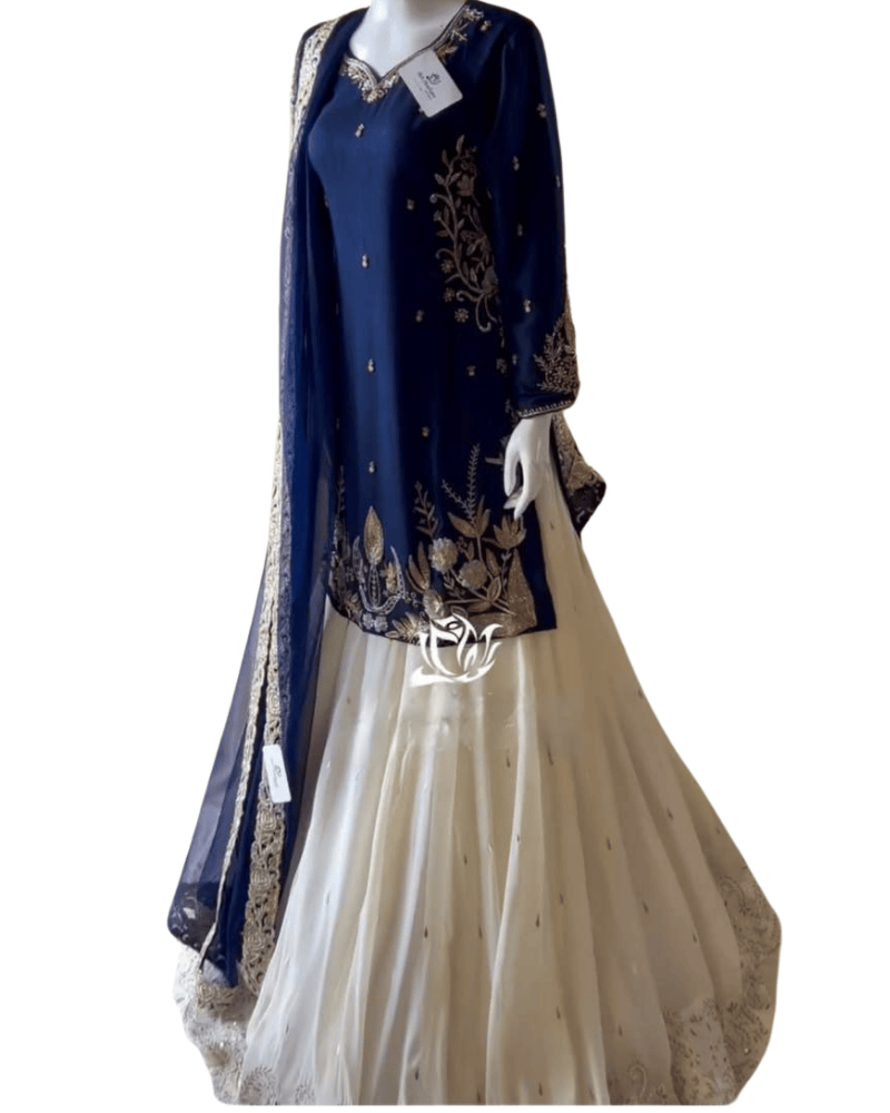 Heavy Faux Georgette Gharara Dress – Embroidered Kurti, Lahenga & Dupatta
