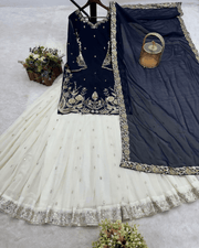 Heavy Faux Georgette Gharara Dress – Embroidered Kurti, Lahenga & Dupatta 8
