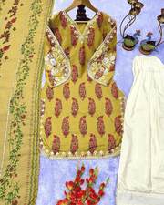 Embroidered Heavy French Crepe Farshi Salwar Suit – Printed Dupatta 4
