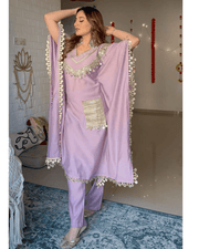 Devsena Satin Kaftan Dress – Embroidered Lace & Real Mirror Work 2