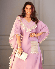 Devsena Satin Kaftan Dress – Embroidered Lace & Real Mirror Work 8