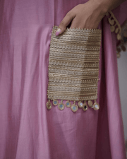 Devsena Satin Kaftan Dress – Embroidered Lace & Real Mirror Work 5