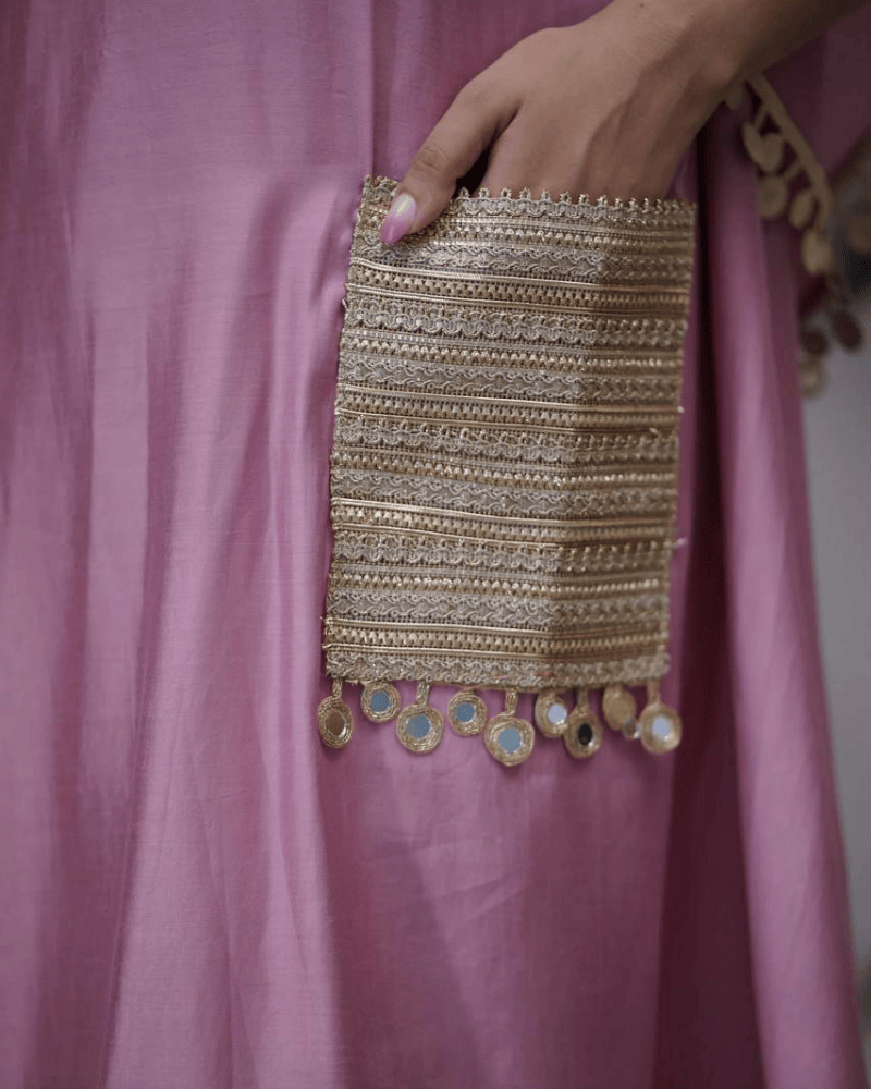 Devsena Satin Kaftan Dress – Embroidered Lace & Real Mirror Work