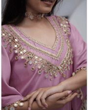 Devsena Satin Kaftan Dress – Embroidered Lace & Real Mirror Work 4