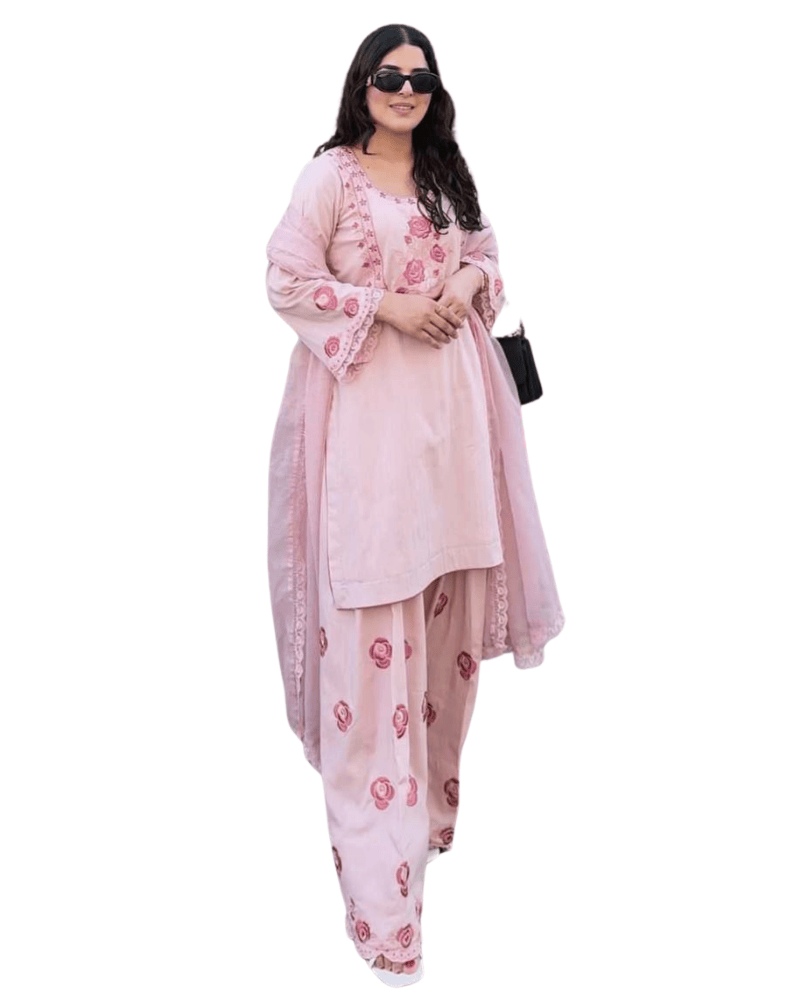 Pure Crepe Embroidered Farshi Salwar Suit Set