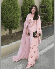 Crepe Embroidered Farshi Salwar Suit Set –  Fancy Sleeves & Dupatta 2
