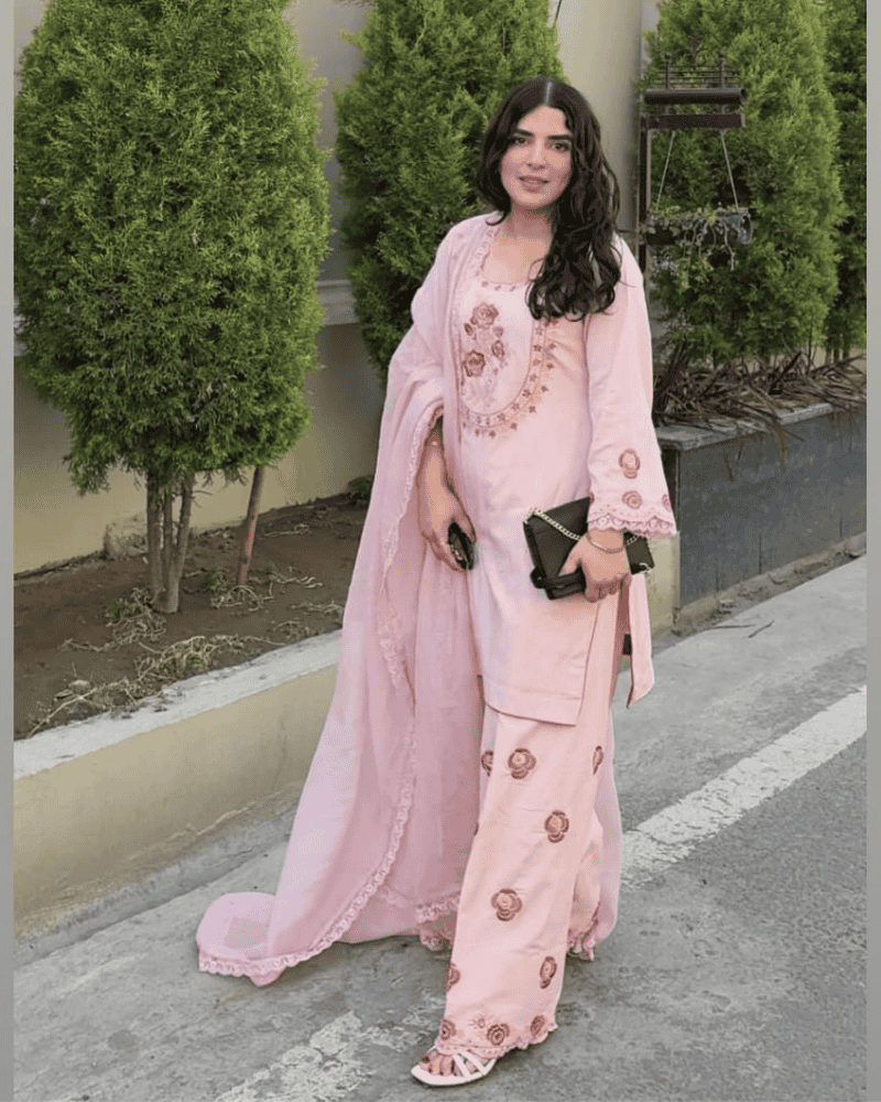 Pure Crepe Embroidered Farshi Salwar Suit Set