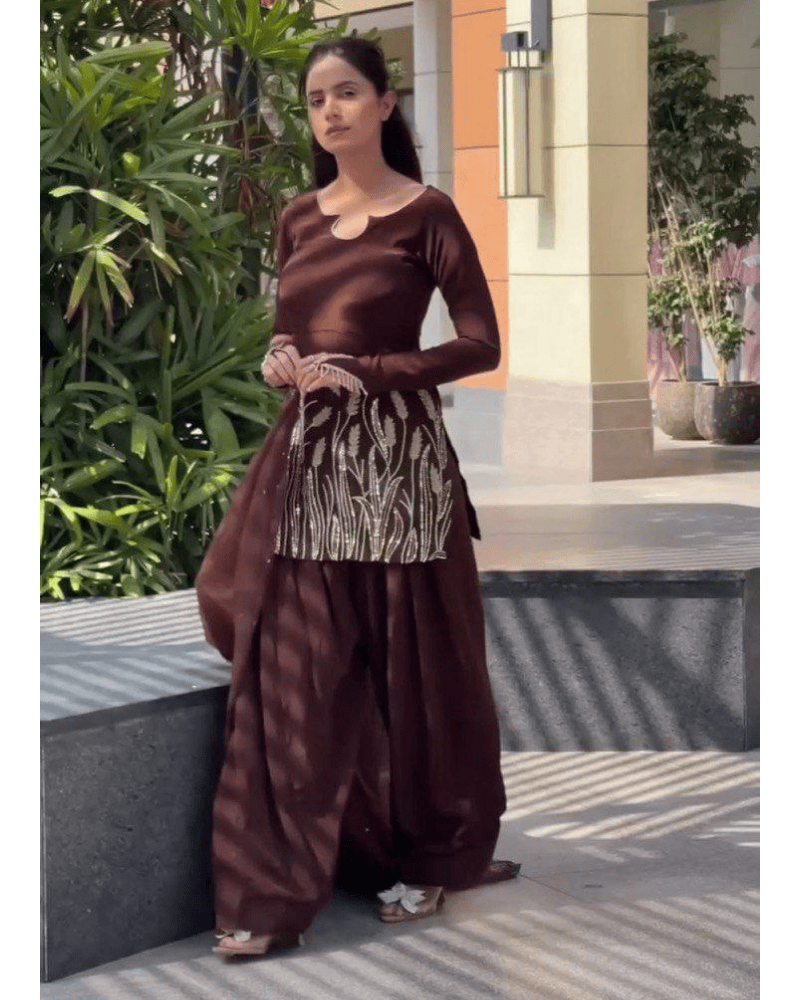 Faux Georgette Farshi Salwar Suit – Organza Dupatta