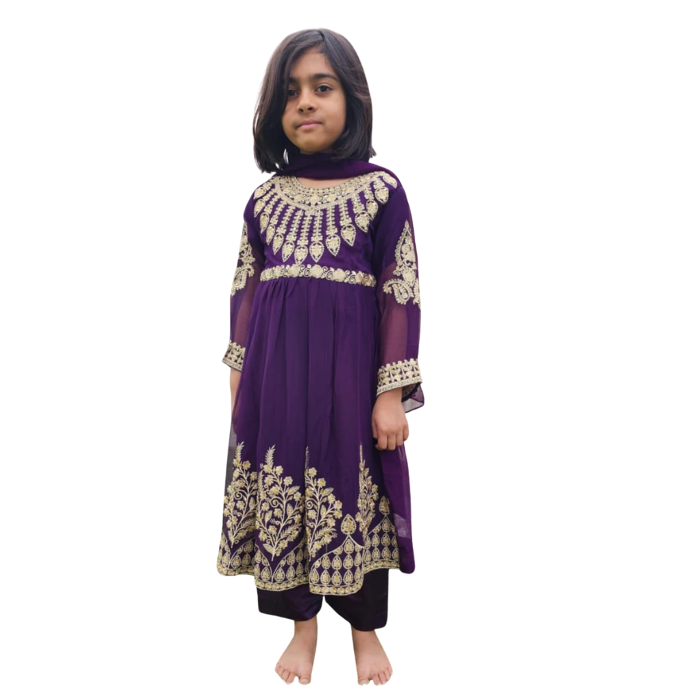 Royal Plum Chiffon Anarkali Dress for Kids – Elegant Festive Wear