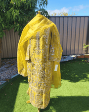 Lemon Yellow Pakistani Salwar Suit – Embroidered Organza with Dupatta 5