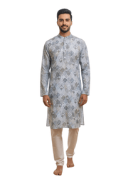 Light Blue Linen Cotton Men’s Kurta with Embroidery 1