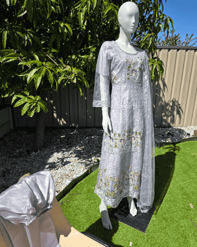 Graceful Grey Pakistani Anarkali Suit with Dupatta