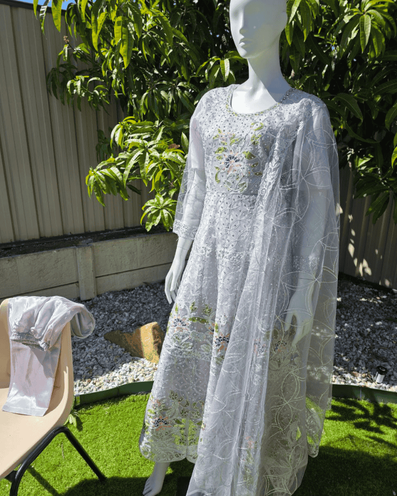 Graceful Grey Pakistani Anarkali Suit with Dupatta