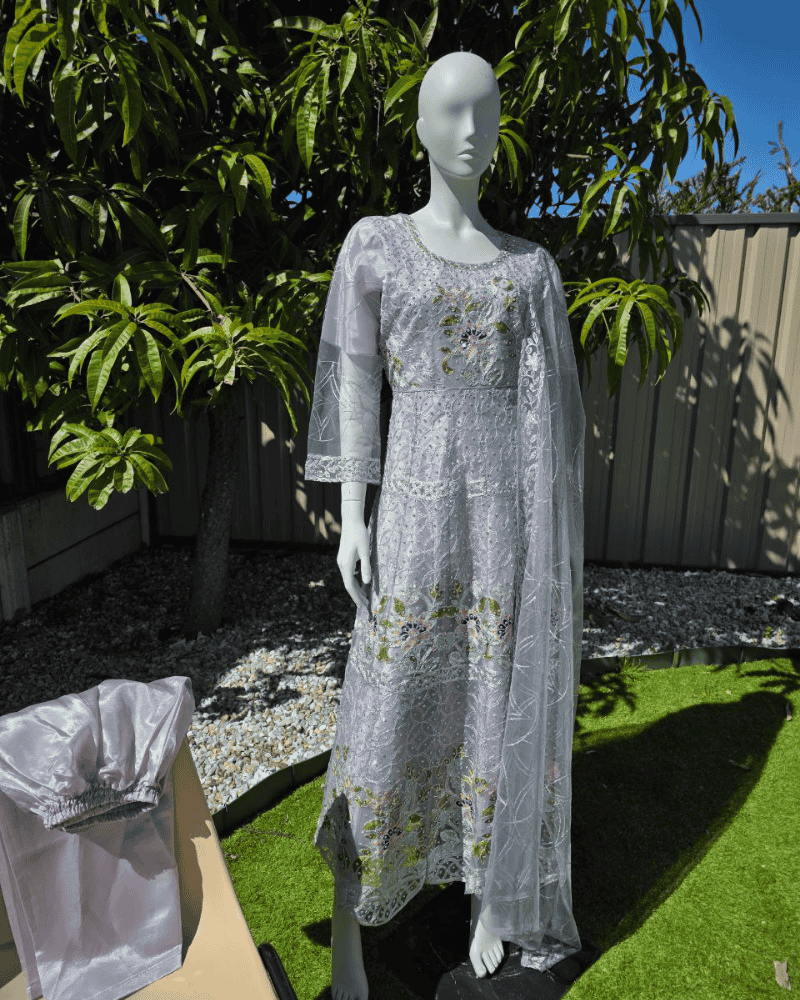 Graceful Grey Pakistani Anarkali Suit with Dupatta