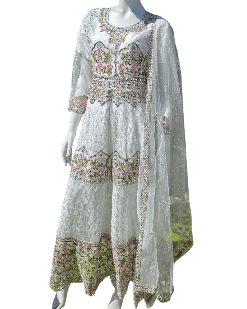 Elegant White Pakistani Anarkali Suit with Dupatta