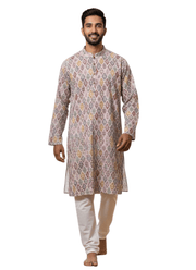 Linen Cotton Men’s Kurta with Diamond Print & Multi-color Thread Work 1