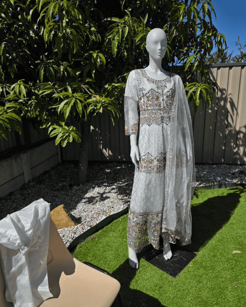 Elegant White Pakistani Anarkali Suit with Dupatta