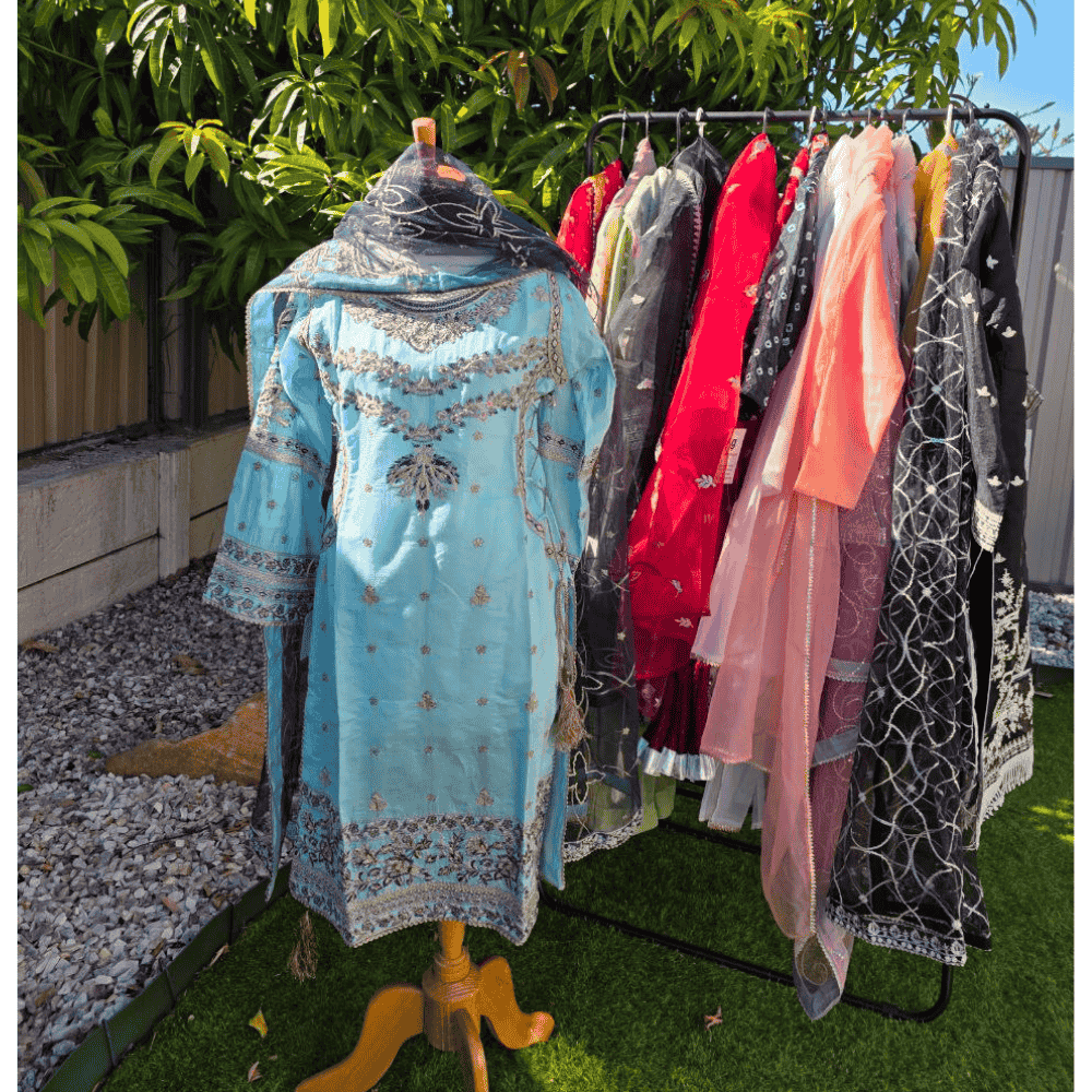 Pakistan Salwar Suit – Light Blue & Navy with Embroidery