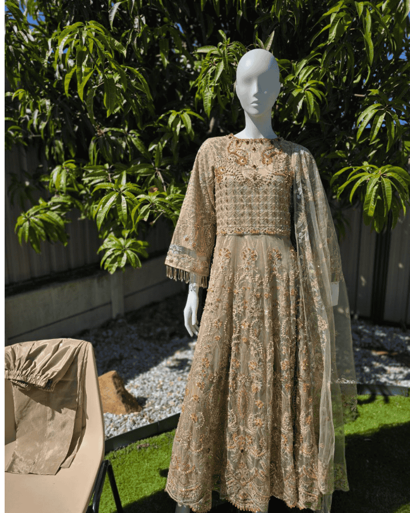 Chic Beige Pakistani Gown with Dupatta