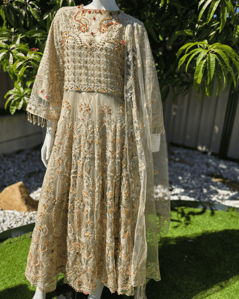 Chic Beige Pakistani Gown with Dupatta