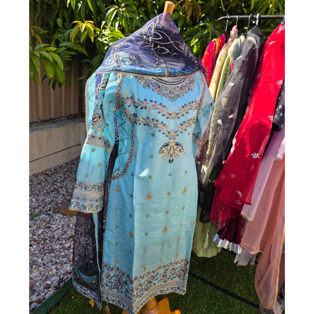 Pakistan Salwar Suit – Light Blue & Navy with Embroidery