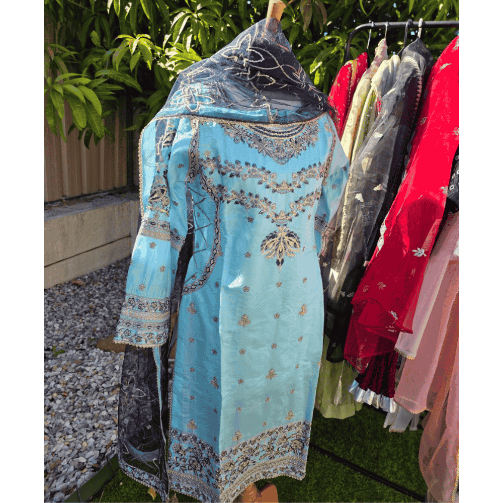 Pakistan Salwar Suit – Light Blue & Navy with Embroidery