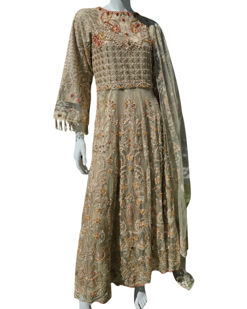 Chic Beige Pakistani Gown with Dupatta