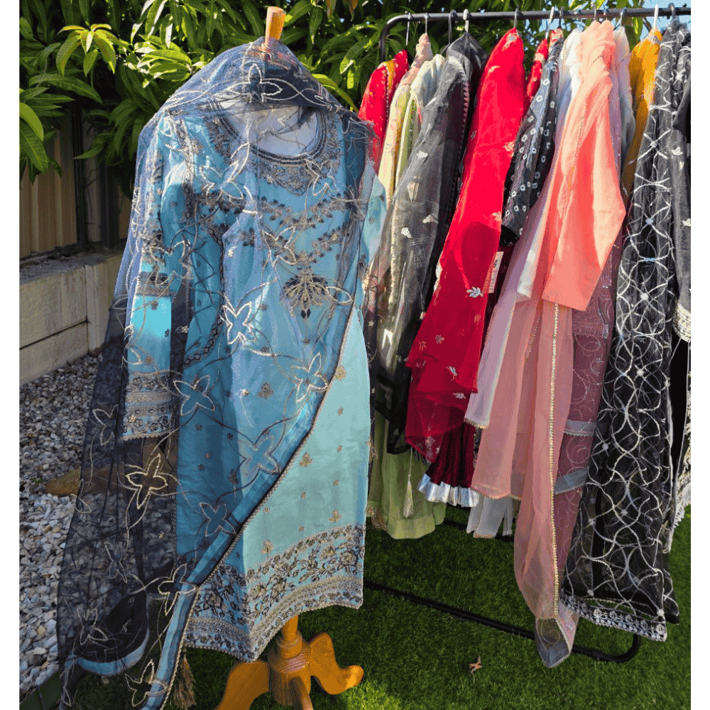 Pakistan Salwar Suit – Light Blue & Navy with Embroidery