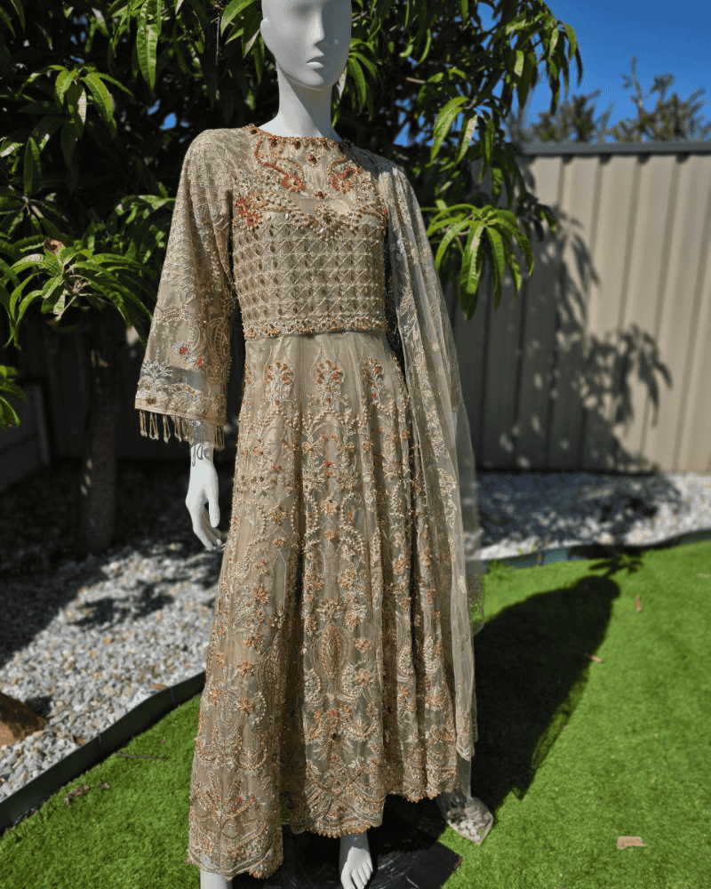 Chic Beige Pakistani Gown with Dupatta