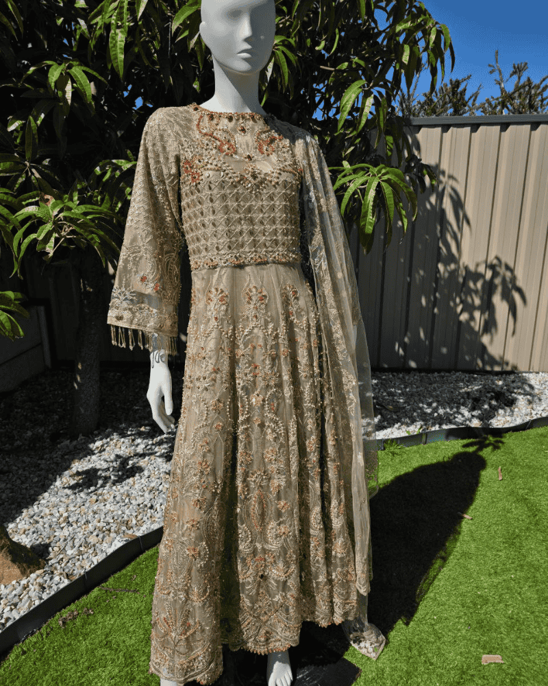 Chic Beige Pakistani Gown with Dupatta
