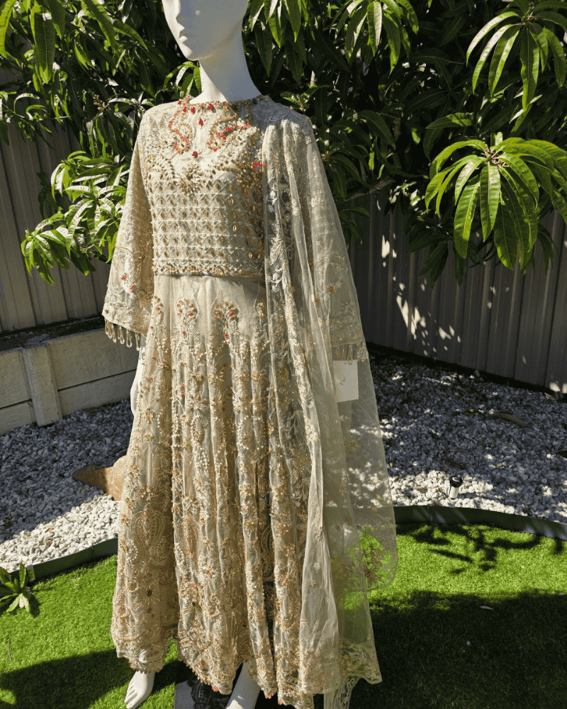 Chic Beige Pakistani Gown with Dupatta