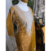 Ochre Pakistani Salwar Suit – Cotton with Silver Embroidery & Dupatta 6