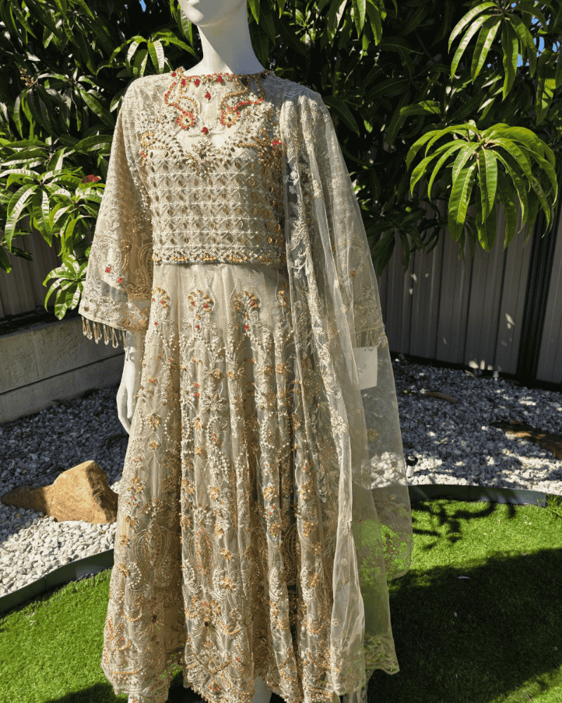 Chic Beige Pakistani Gown with Dupatta