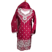 Maroon Pakistani Salwar Suit – Organza with Silver Embroidery 5