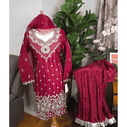 Maroon Pakistani Salwar Suit – Organza with Silver Embroidery 9