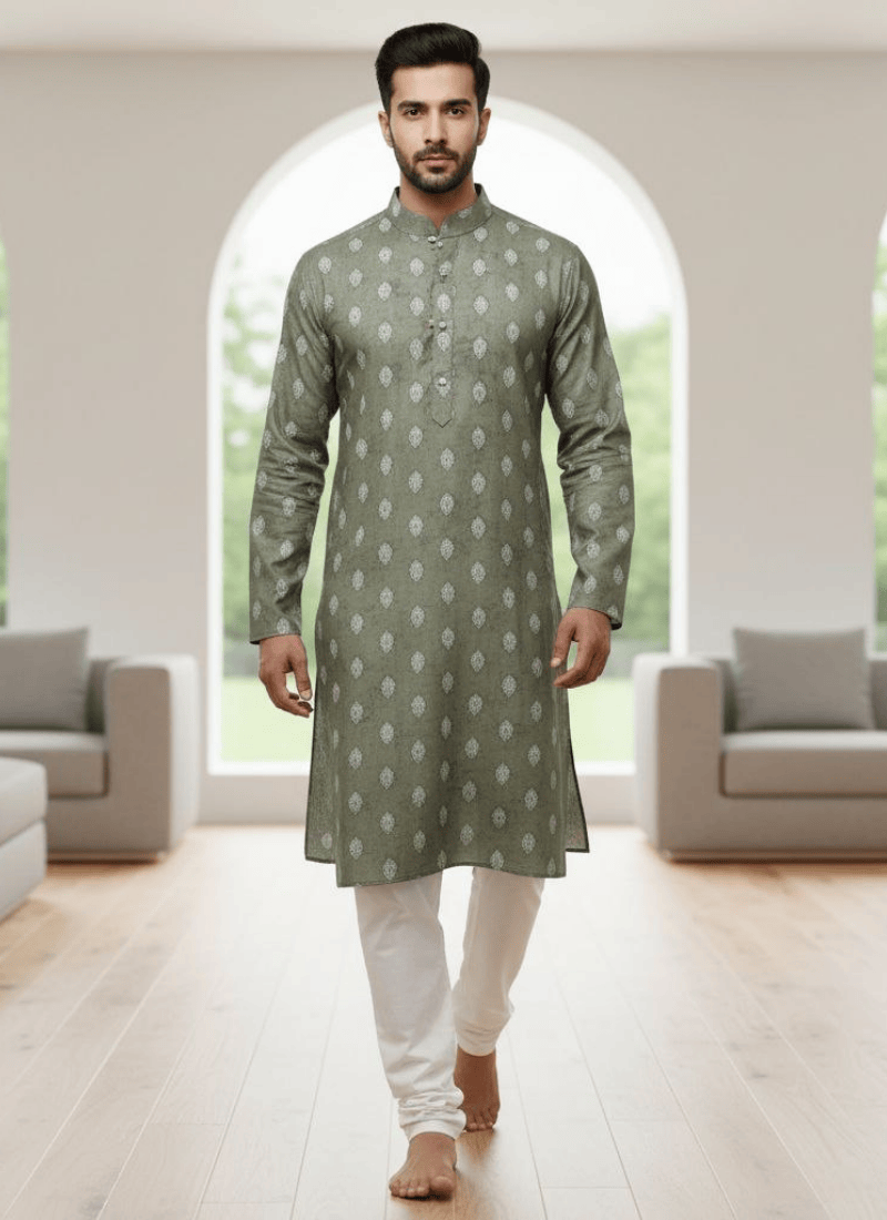 Green Linen Cotton Men’s Kurta